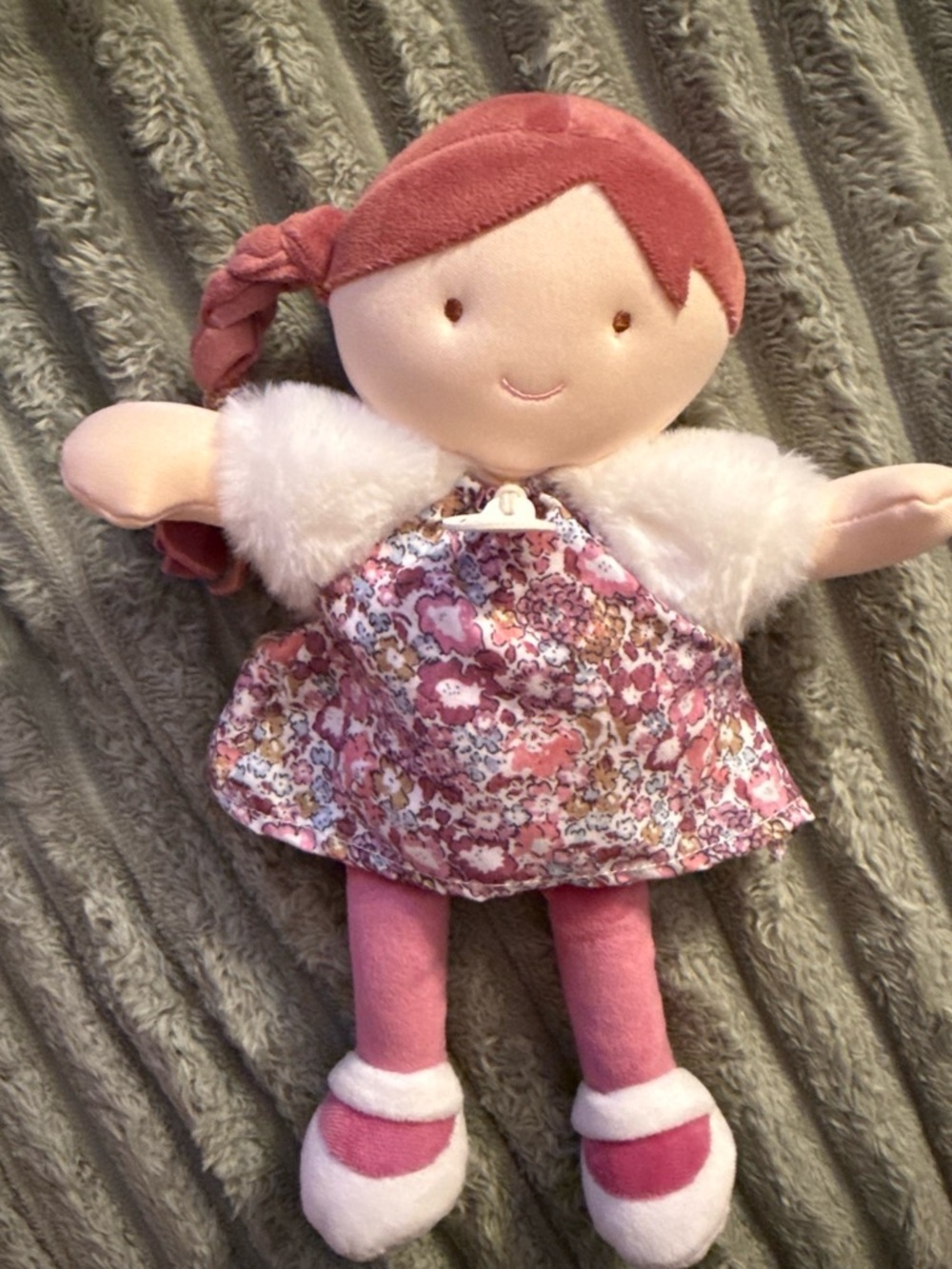 Jolijou Plush Floral Girl Doll in Pink - Soft Cuddly Toy